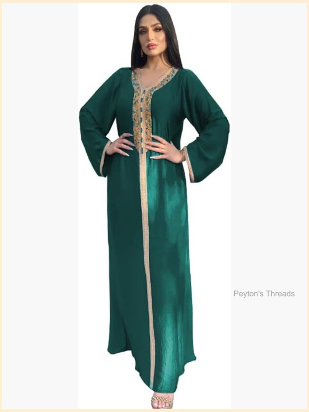 Embroidered Abaya Dress Bead Moroccan Kaftan Fancy Eid Maxi Dress